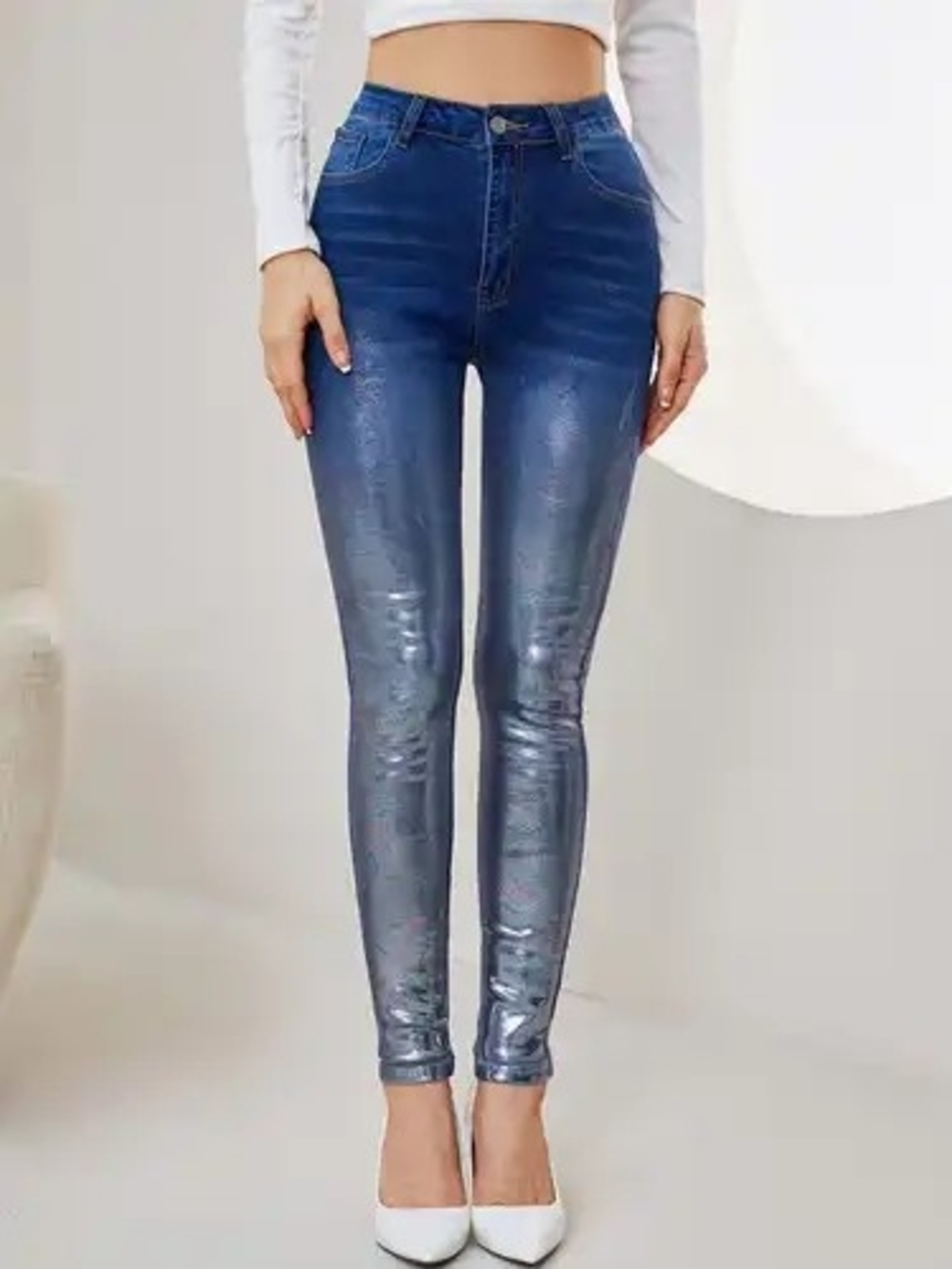 NEW! High Rise Ombre Metallic Holographic  Skinny Jeans 10 12 14 L-XL